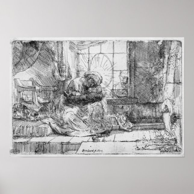 Pôster The Holy Family with a cat, 1654 (Frente)