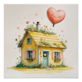 Pôster The House of Joy – Whimsical Watercolor Art Print