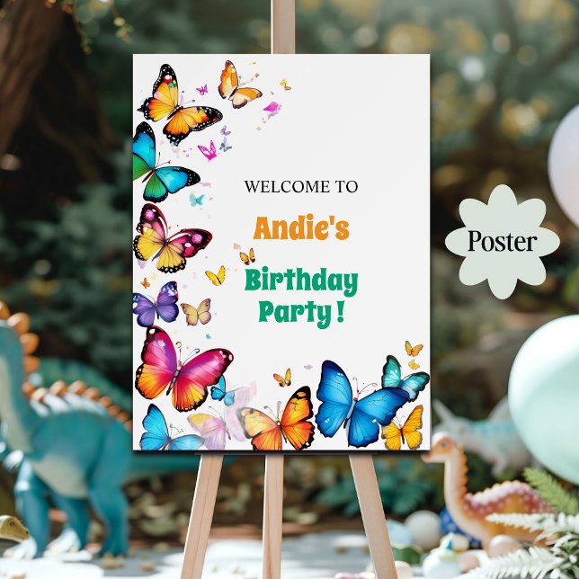 Poster The Joy of Butterflies Birthday Party Welcome (Criador carregado)