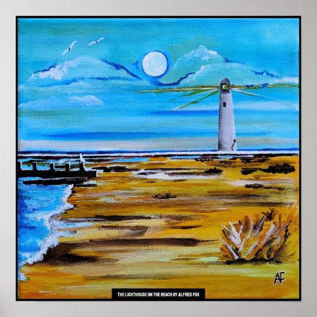 Poster The Lighthouse on the Beach Painting by Alfred Fox (Frente)