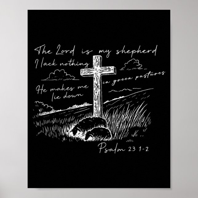 Poster The Lord Is My Shepherd Psalm 23 Cross Meadow  (Frente)