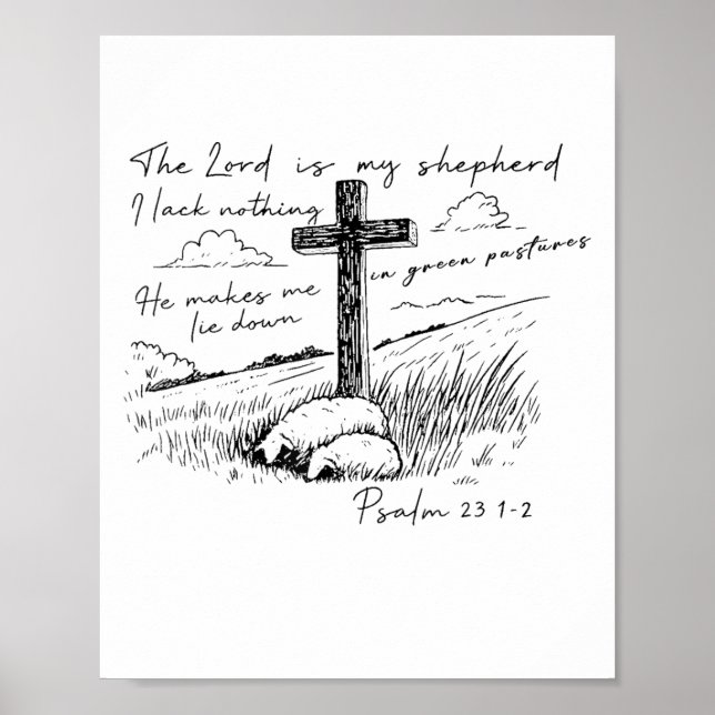 Poster The Lord Is My Shepherd Psalm 23 Cross Meadow  (Frente)