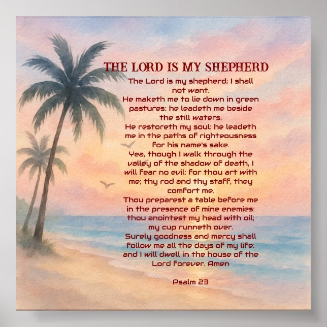 Poster The Lord Is My Shepherd Psalm 23 Sunset Beach  (Frente)