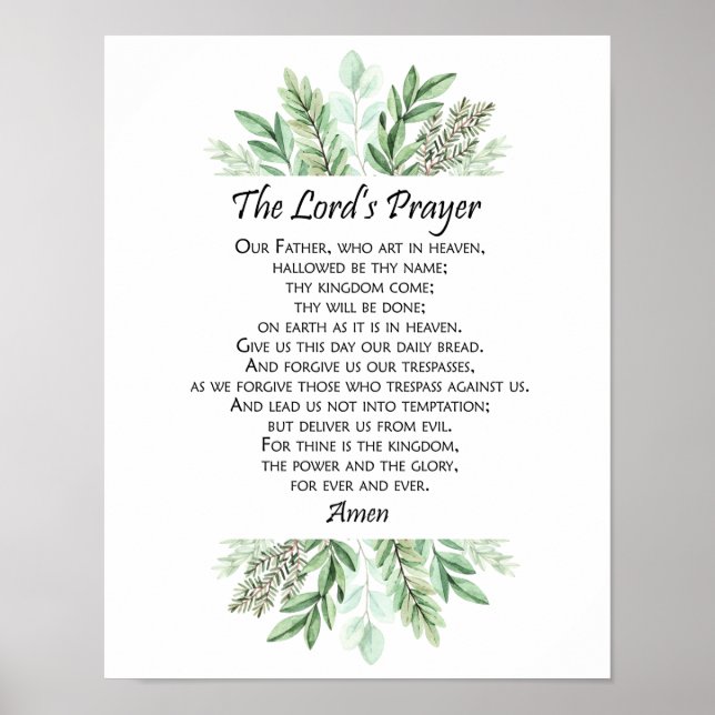 Poster The Lord's Prayer with Greenery ~ Matthew 6:9-13 (Frente)