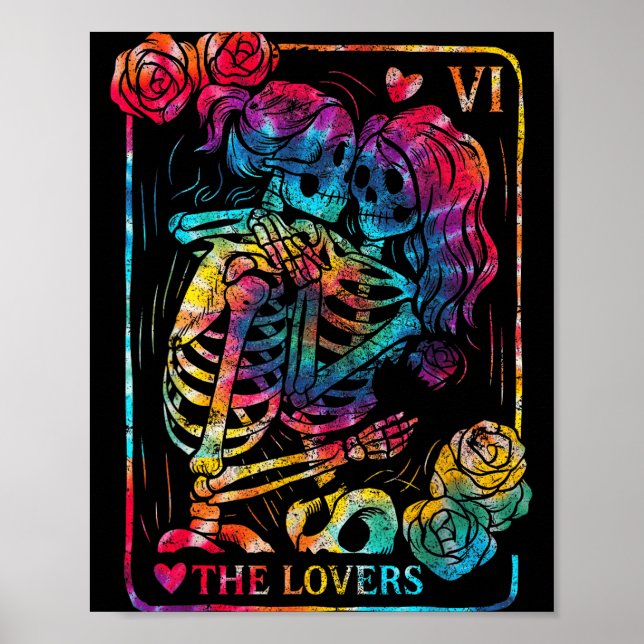 Poster The Lovers Tarot Card Gothic Occult Kissing Skelet (Frente)