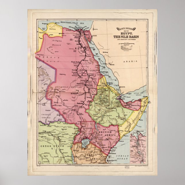 Poster The Nile Basin, Egypt Map (1916) (Frente)