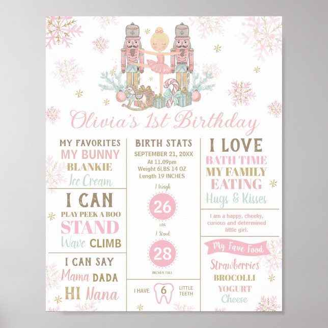 Poster The Nutcracker 1st Birthday Milestone Birth Stats  (Frente)