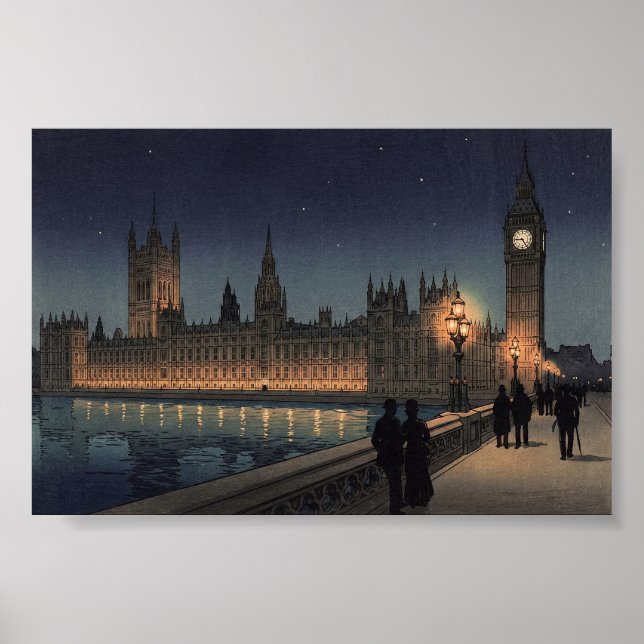 Poster The Palace of Westminster Japanese Woodblock Print (Frente)