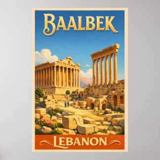 Poster The Roman Ruins of Baalbek - Vintage Travel 