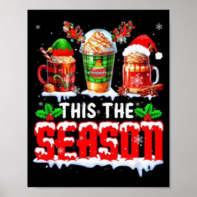 Poster The Season Christmas Three Santa Reindeer Elf Coff (Frente)