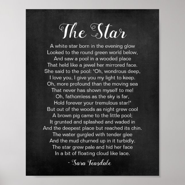 Poster The Star Poem by Sara Teasdale Black and White (Frente)
