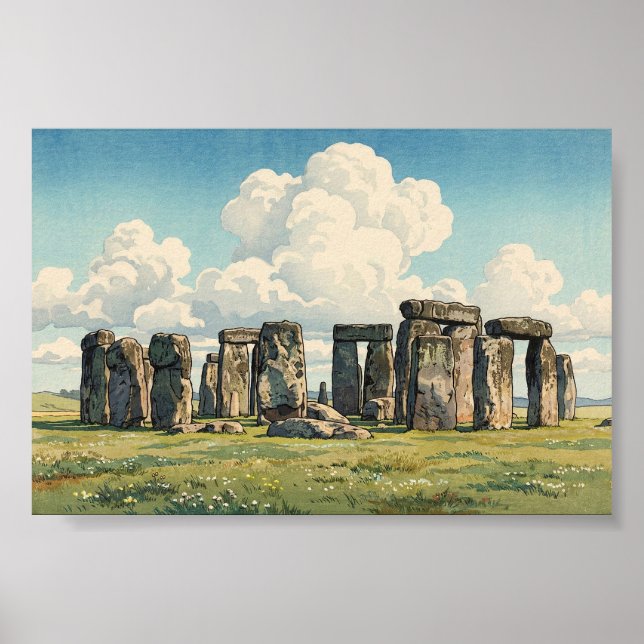 Poster The Stonehenge Japanese Woodblock Print (Frente)