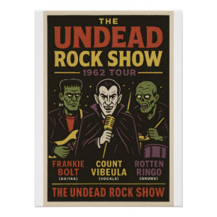 Pôster The Undead Rock Show Retro Monster Band