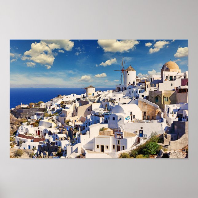 Poster The windmills in Oia of Santorini, Greece (Frente)