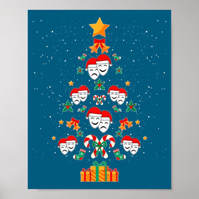 Poster Theatre Masks Drama Actor Actress Christmas Tree X (Frente)