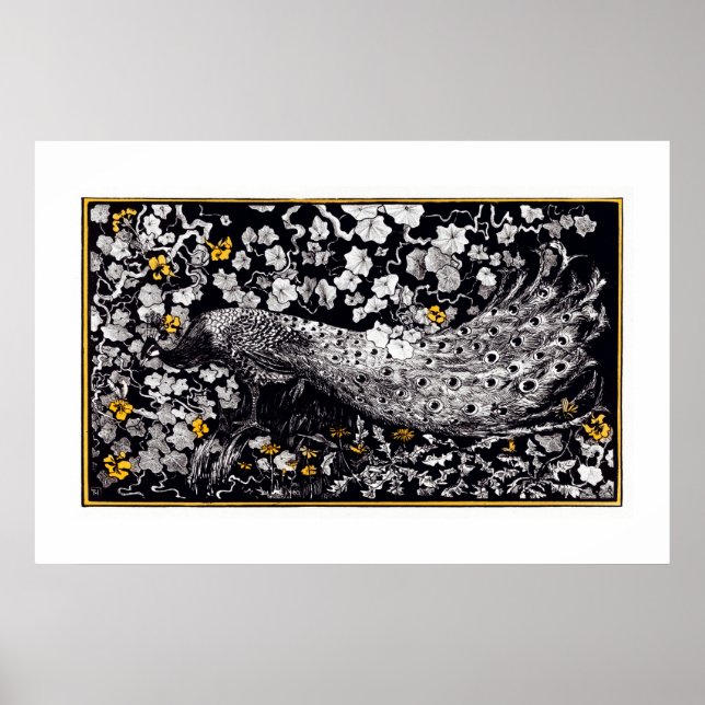 Poster Theo Van Hoytema Retro Peacock Clip Art Black and (Frente)