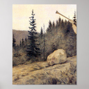 Poster Theodor Kittelsen - Op em Fjeldet Toner En Lur