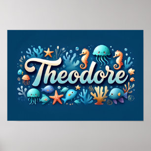 Poster Theodore Ocean Nursery Underwater Animais do Mar S