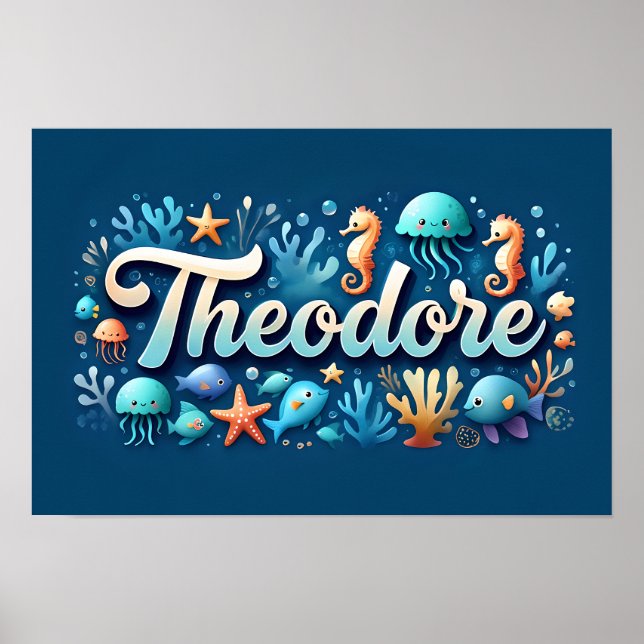 Poster Theodore Ocean Nursery Underwater Animais do Mar S (Frente)