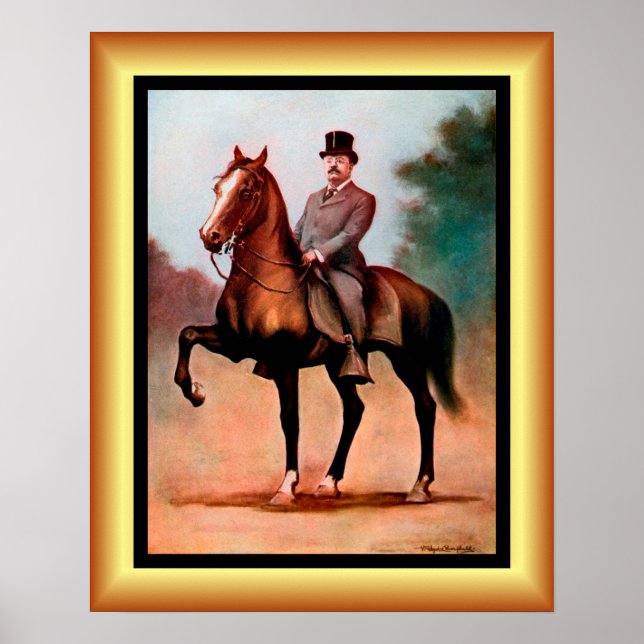 Poster Theodore Roosevelt em Horseback ~ (1858 - 1919) (Frente)