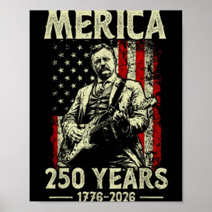 Poster Theodore Roosevelt Tocando Guitarra Rock N Roll