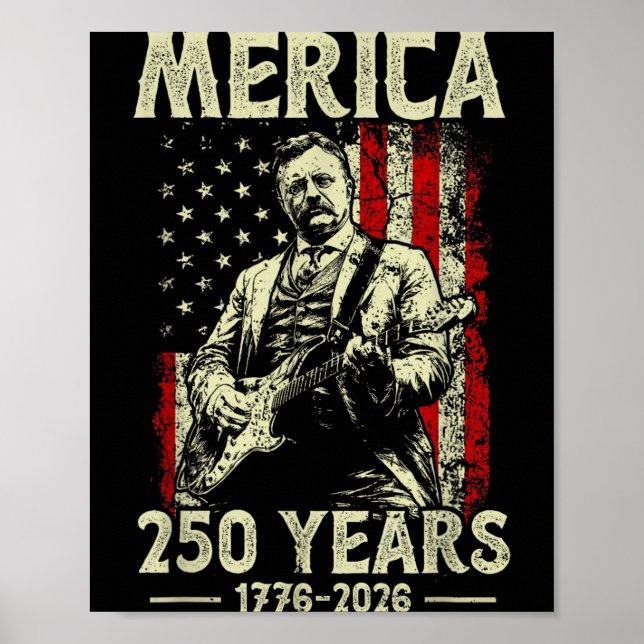 Poster Theodore Roosevelt Tocando Guitarra Rock N Roll (Frente)