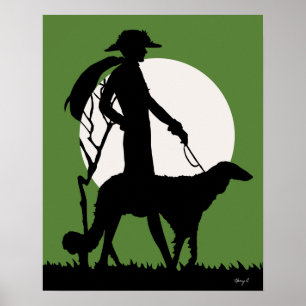 Poster Theresa no verde - senhora do art deco com cão