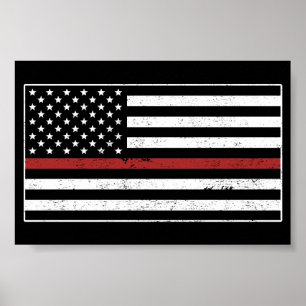 Poster Thin Red Line USA Flag Fire Department