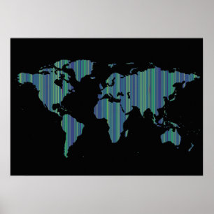 Pôster thin stripes world map
