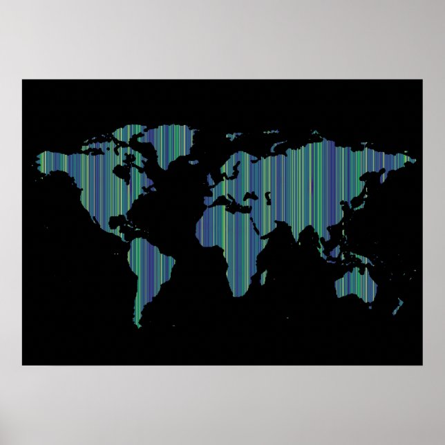 Pôster thin stripes world map (Frente)
