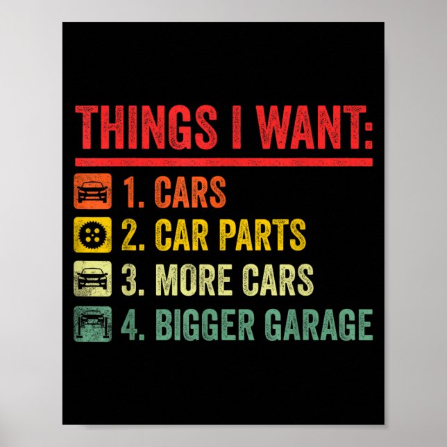 Poster Things I Want Car Parts More Bigger Garage Mechani (Frente)