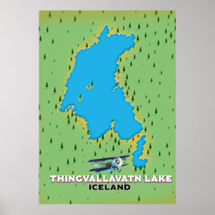 Poster Thingvallavatn lake Iceland travel map