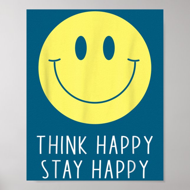 Poster Think Happy Stay Happy Motivation Quote Yellow Smi (Frente)