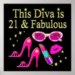 POSTER THIS DIVA IS 21 AND FABULOUS DESIGN<br><div class="desc">This dazzling 21 year old Diva will sparkle and shine with this fashionable 21 years old and a fabulous Diva design on Tees, Apparel, Jewelry, and awesome gifts. Surprise your trend setting and stylish 21 year old Birthday Girl with this fabulous 21st customized birthday gift that she will adore and...</div>