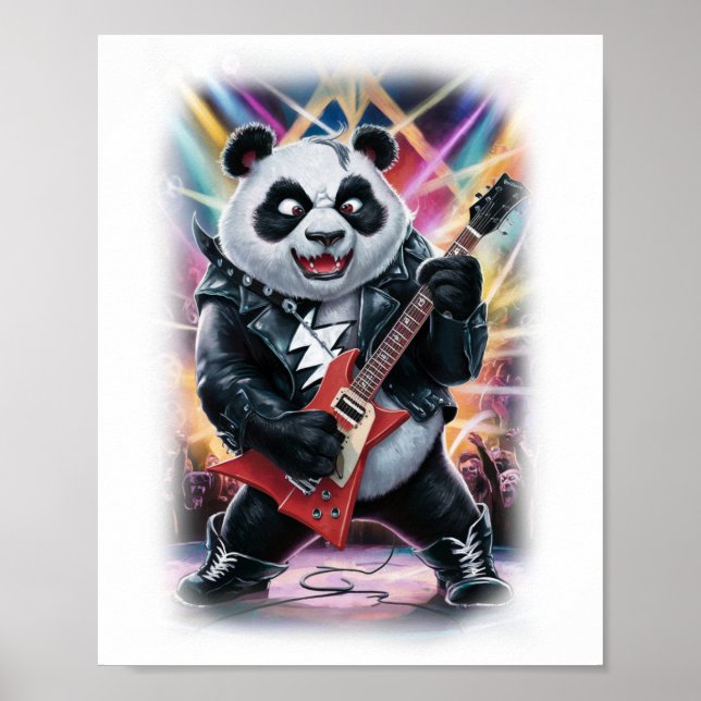 Poster This Funny Panda plays Hardrock on a White (Frente)