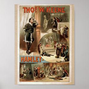 Pôster Tho. W. Keene, teatro retro de Hamlet