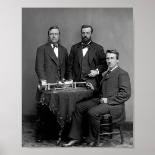 Poster Thomas Edison Com Seu Fonógrafo