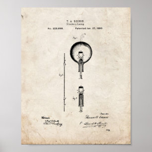 Pôster Thomas Edison Light Bulb Patent - Olhar Antigo