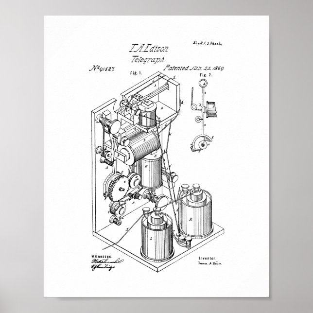 Pôster Thomas Edison Telegraph Patent (Frente)