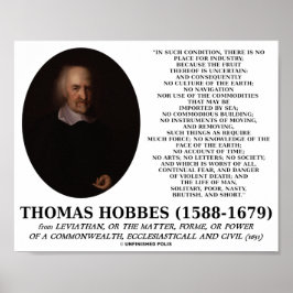 Poster Thomas Hobbes Leviathan Man Solitário Pobre Citaçã