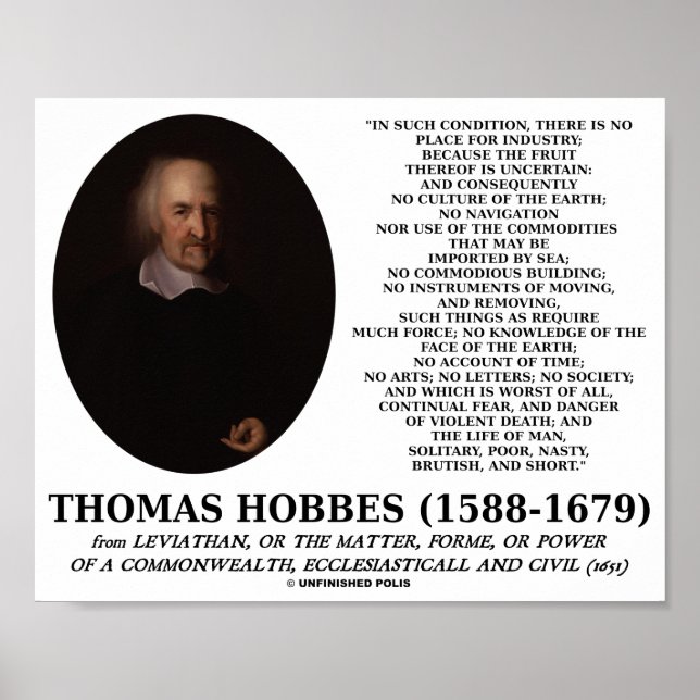 Poster Thomas Hobbes Leviathan Man Solitário Pobre Citaçã (Frente)