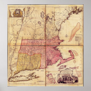 Pôster Thomas Jefferies Map do Nordeste em 1755