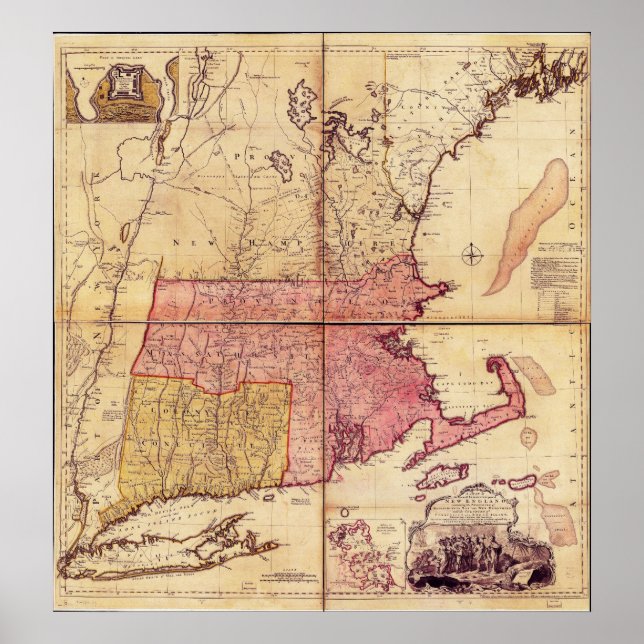 Pôster Thomas Jefferies Map do Nordeste em 1755 (Frente)