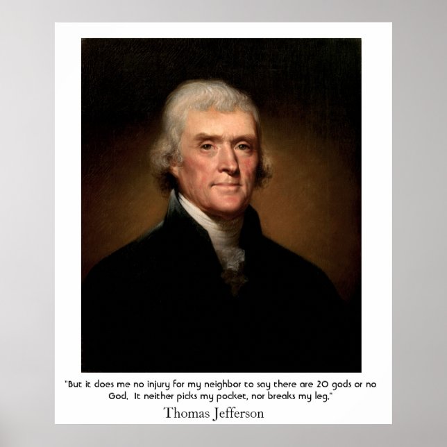 Poster Thomas Jefferson sobre o Estado e a Religião (Frente)