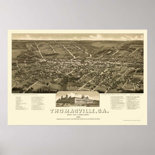 Poster Thomasville, GA Panorâmica - 1885 (Frente)
