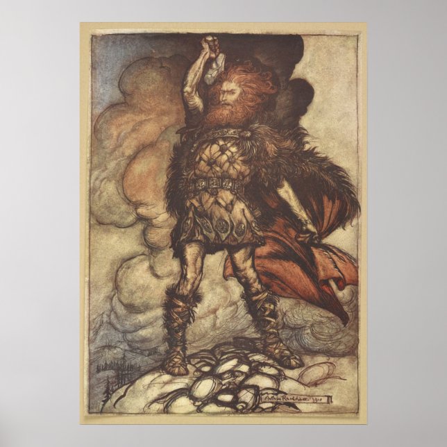 Poster Thor Levanta Seu Martelo Arthur Rackham (Frente)