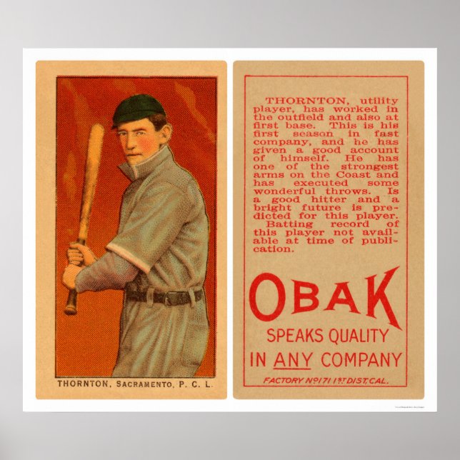 Pôster Thornton Sacramento Baseball 1911 (Frente)