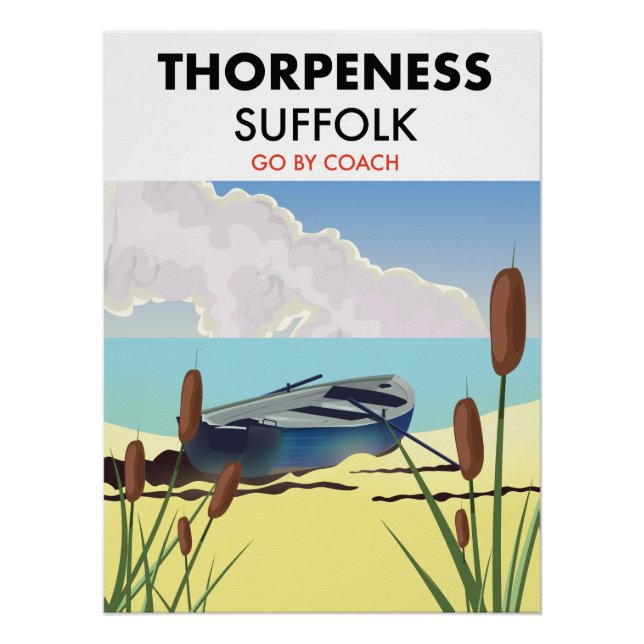 Pôster Thorpeness sufolk vintage Beach poster. (Frente)