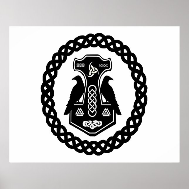 Poster Thor's Hammer in a Celtic Knot Circle (Frente)