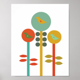 Poster Three birds, reto style,